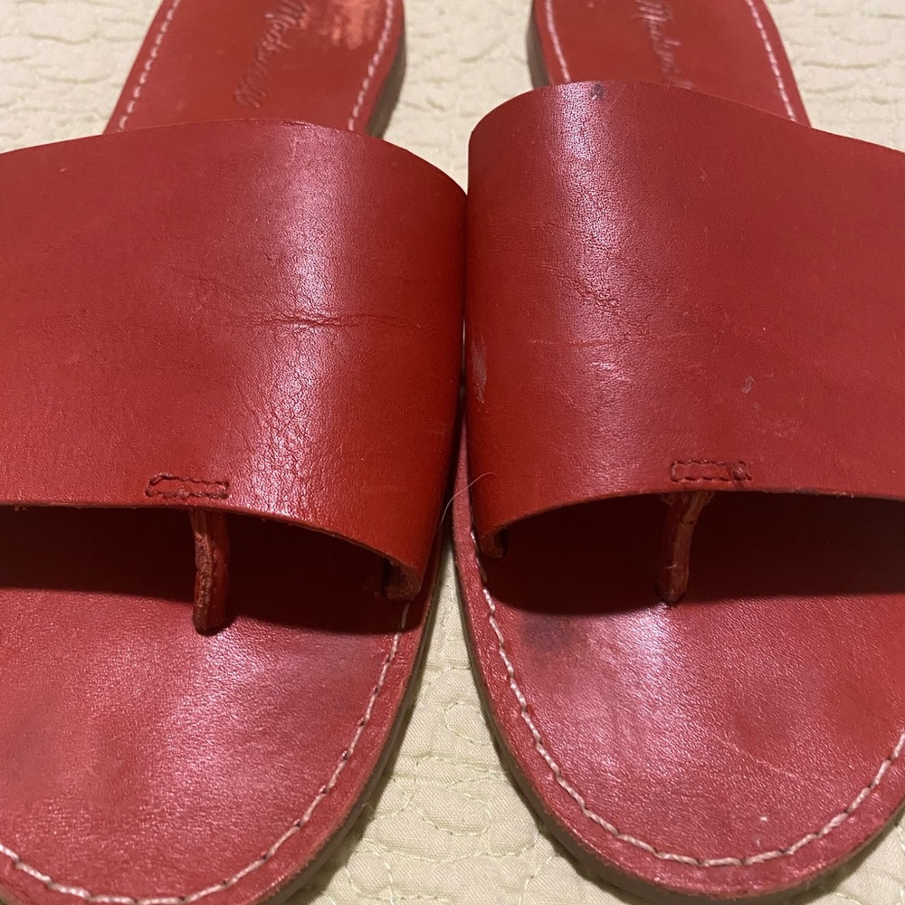 Madewell brick red leather flat sandals. Comfy.